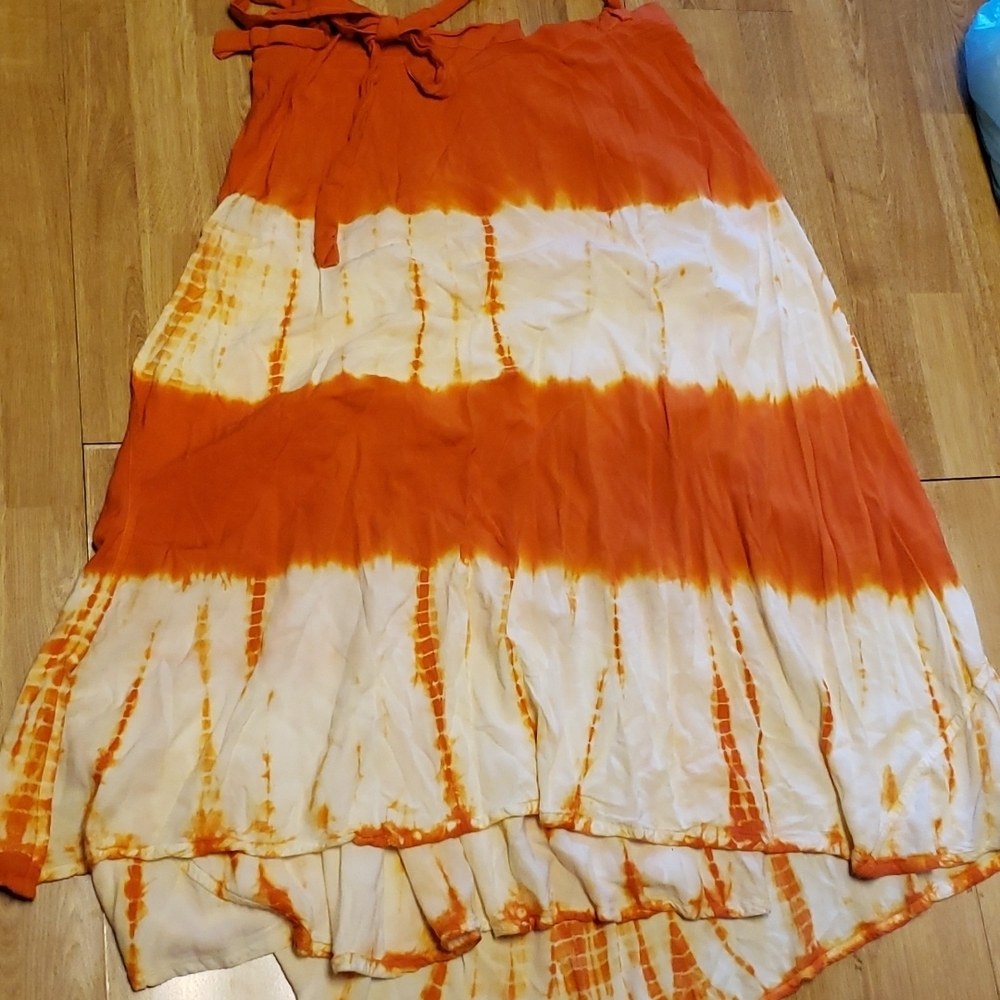 Orange and white tie-dye wrap skirt one size
